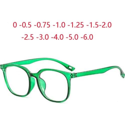 Fashion Student Minus Lens Nearsighted Glasses Women Men Transparent Green Square Prescription Spectacles 0 -0.5 -0.75 To -4.0