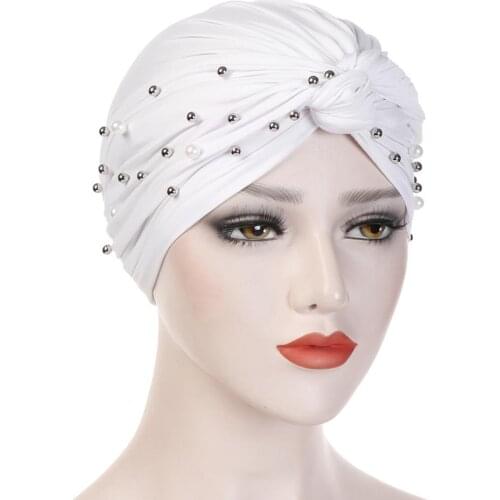 Muslim beading Hijab scarf Women twist Turban cap turban mujer india Head Wrap Scarf Stretch Beanie Bonnet Chemo turbans