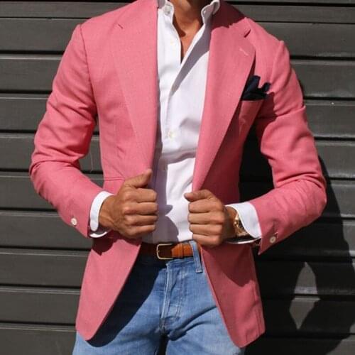 ANNIEBRITNEY Hot Pink Slim Fit Blazer Casual Men Suit Fashion Jacket Custom Suits Skinny Groom Wedding Tuxedo Terno Masculino