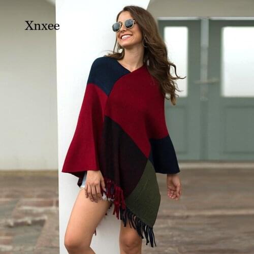 2021 Autumn and Winter New Womens Shawl Cloak Tassel Color Matching Fashion All-match Womens Jacket