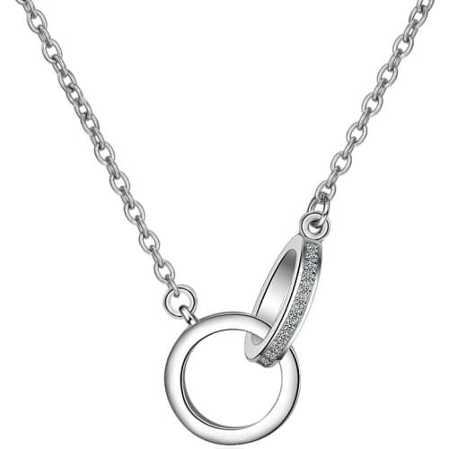 TJP Shining 925 Sterling Silver Necklace Pendants Clear Crystal Gold Rose Round Women Wedding Party Jewelry Girl Lady Gift