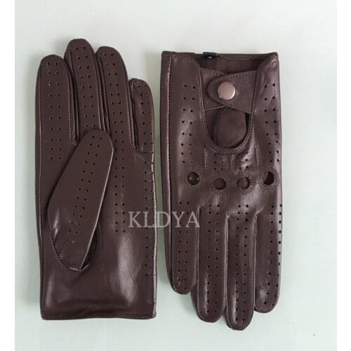 Mens Leather Gloves Mittens Hole Button Breathable Goatskin Genuine Leather Men Women Summer Thin Driving Gloves Female Gloves