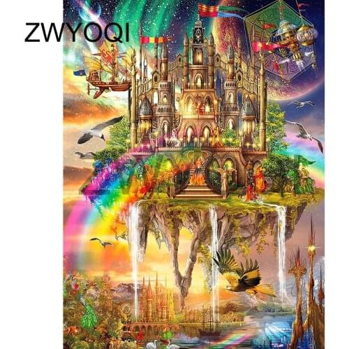 Full Square Diamond embroidery Sky castle sailboat rainbow moon Full Round Diamond mosaic sky 5DIY Diamond painting Cross stitch