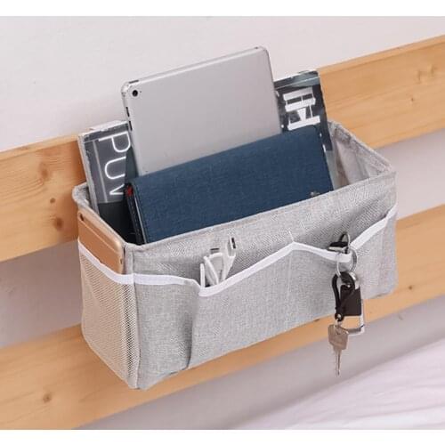 1pcs Bedside Storage Organizer Large Capacity Removable Cotton Linen Table Cabinet Hanging Pocket for Bedroom Home Organizer