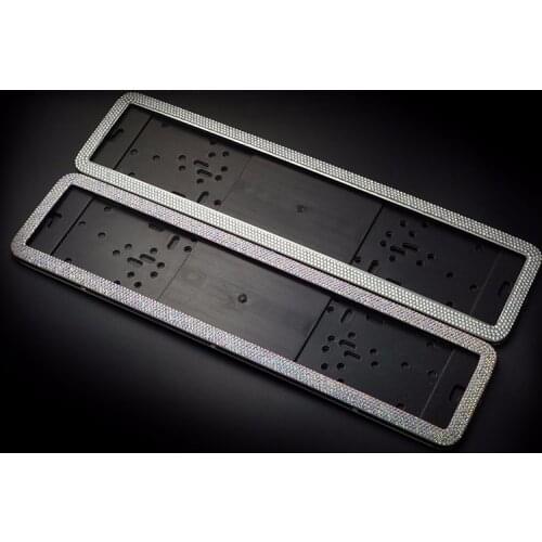 European Car Number License Plate Rack Frame With Rhinestone Crystal Glitter Stainless Steel EU License Plate Car Accessories