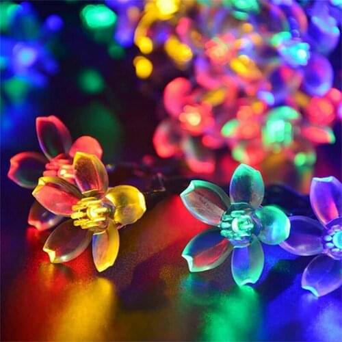Solar Cherry Blossom Lamp Led Waterproof Sakura String Fairy Lights Garland Rope Light Decor Wedding Lawn Garden Christmas Tree