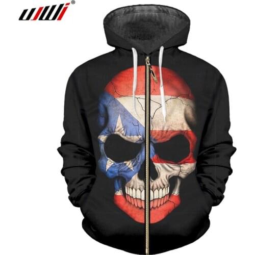 UJWI Hoodies 3D Skull printed Sweatshirts Men Zip Hoody Zipper Pullover Male Coat Autumn Tracksuit Quality Hoodie Dropship