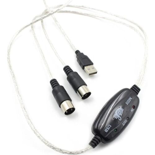 USB MIDI Cable Converter Keyboard to PC New 2M to Music Keyboard Cord USB IN-OUT MIDI Interface Black Cable Adapter