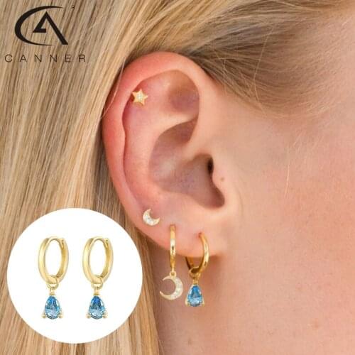 CANNER Water Drop Sapphire WomenS Earrings 2021 Trend Silver 925 Jewelry Hanging Earrings Circle Drop Earrings Party Jewelry