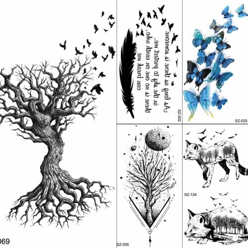 Women Ankle Tattoos Temporary Tree Branch Birds Body Arm Fake Tattoo Stickers Men Root Creative Water Transfer Tatoos Supplies