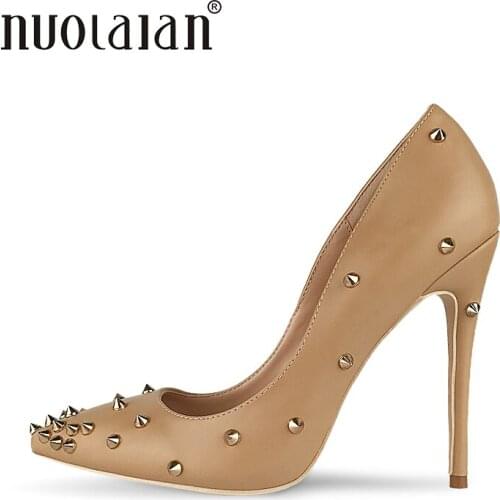 Top Quality Women Pumps Sexy Women High Heels 12CM Rivet Shoes Pointed Toe Women Shoes