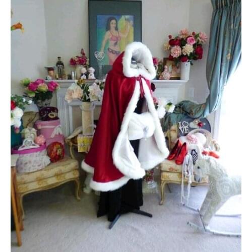 Winter Warm Bridal Cloak Party Prom Cloak White/Ivory/Red Wedding Cloak Faux Fur Hooded Cloak