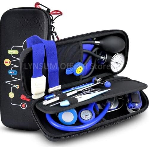 12PCS Set Medical Storage Kit Health Bag Pouch and Stethoscope Manometer Reflex Hammer First Aid Tourniquet Penlight Thermometer