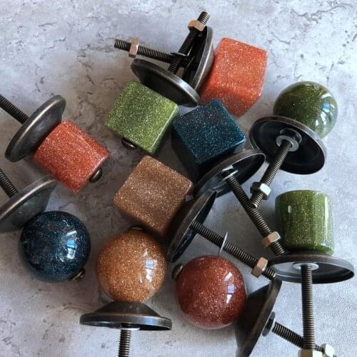 1x Square/Round Art Pull Handles Retro Resin Kitchen Drawer Cabinet Cupboard Door Handle Furniture Knobs Hardware