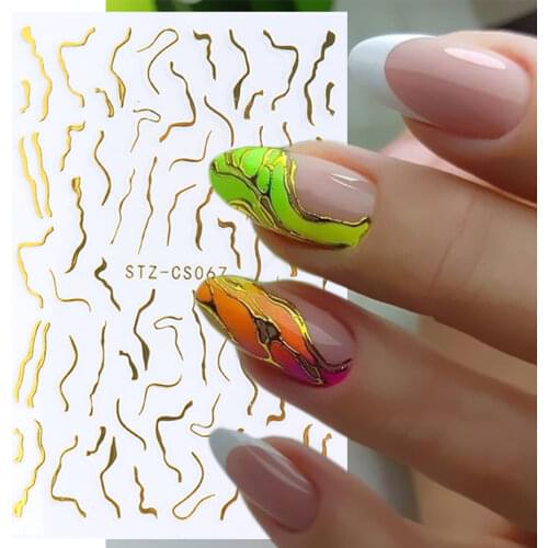 3D Metallic Golden Wavy Line Nail Sticker Marble Rainbow Swirl Stripe Tape Winter French Graphic Slider Decor Foils NLSTZ-CS067
