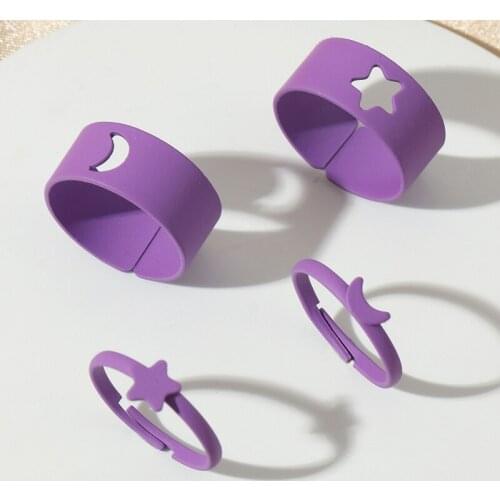 4pcs Spray Paint Ring Set Handmade Candy Color Cute Moon Star Open Ring Metal Colorful Finger Jewelry Party Anillos Gift