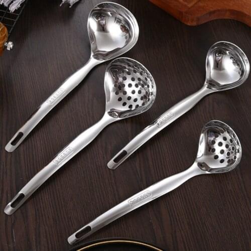 4PCS Stainless Steel Soup Spoon Slotted Spoon Restaurant Cooking Spoon Creative Kitchen Utensils Hot Pot Spoon