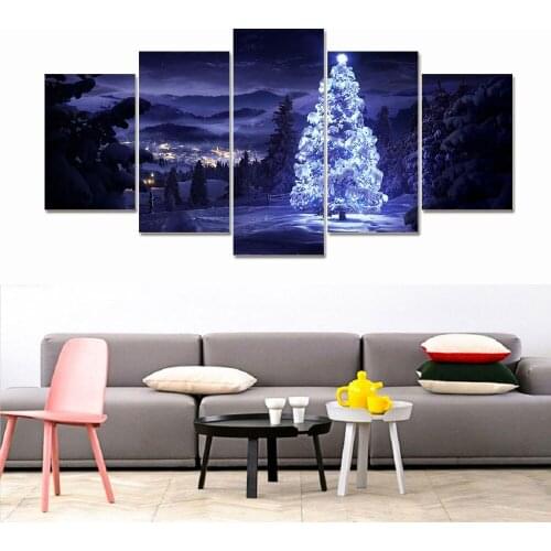 5 Piece canvas art Living Room christmas decorations for home Aesthetic moving LED Tree Picture Painting Print On Canvas