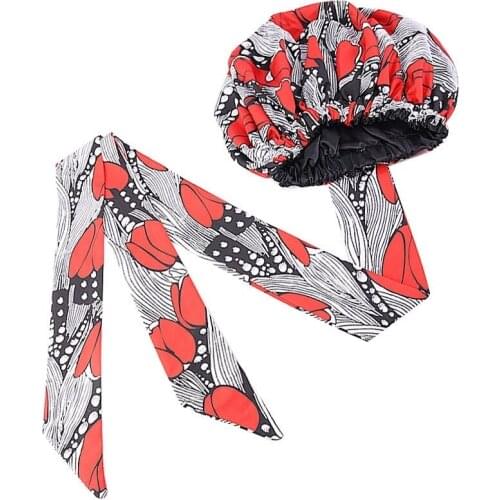 6Colors Satin Hair Cap For Sleeping Ribbon Round Double Hat Wrapped Bonnet African Printed Haircover Fashion Womens Turban