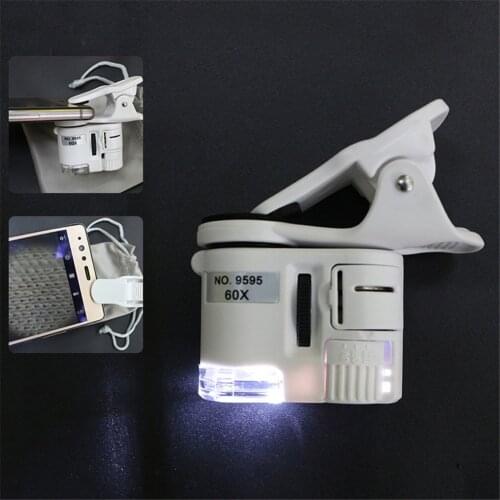 60X Mobile Phone Microscopio Jeweler Magnifier Clip Type Pocket Microscope