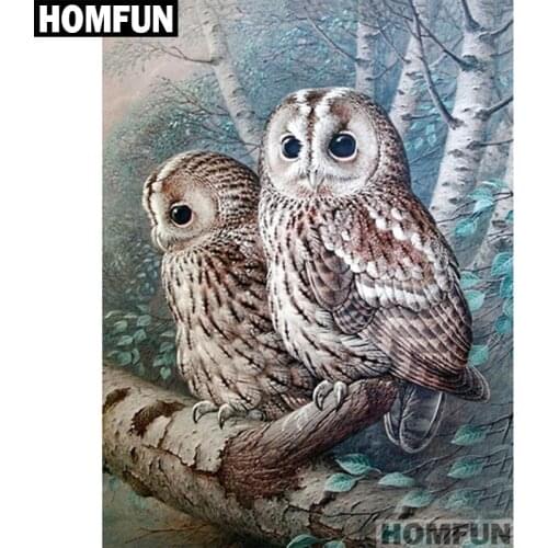 HOMFUN Full Square/Round Drill 5D DIY Diamond Painting "forest owls" Embroidery Cross Stitch 5D Home Decor A01122