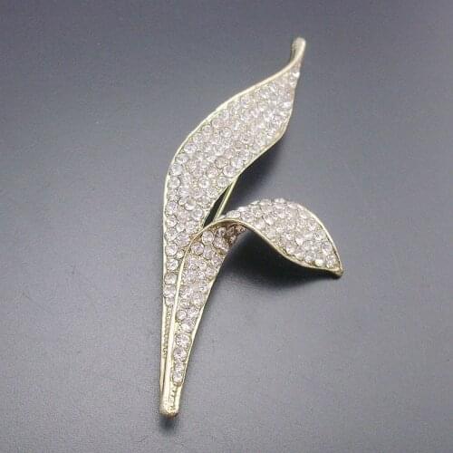 Amico Gorgeous Lady Pin Brooch-Gold Leaf Metallic w/Rhinestone Design Fashion Elegant Super Saving,100% Satisfaction Guaranteed