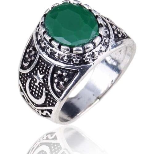 Antique Muslim Ring Of Blue Stone And Red Stone Ring For Men & Women Islam Retro Fashion Arab Jewelry Gift