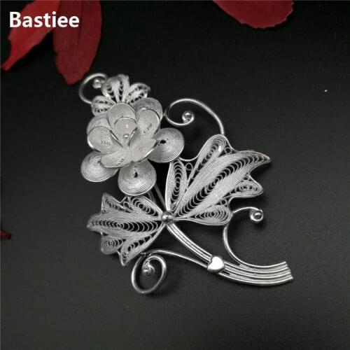 Bastiee 999 Sterling Silver Brooch Rose Flower Brooches For Women Pins Jewelry Luxury Gift Mother Girlfriend Office Wear