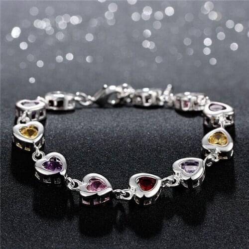 Silver color heart-shaped charm bracelet with Austrian crystal jewelry luxury romantic gift for a woman global hot