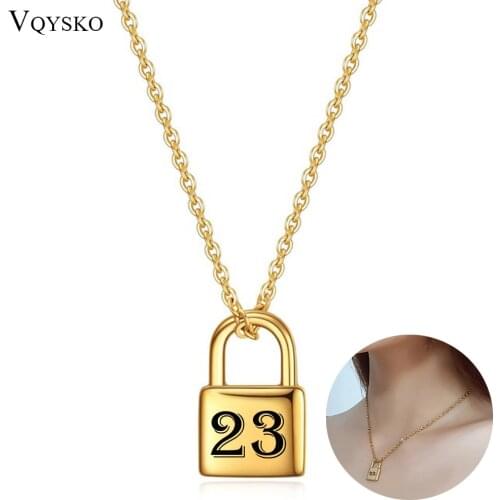 Custom Lucky Number Charm Necklace For Women Gift Stainless Steel Chain Padlock Pendant Date Engrave Collar Jewelry Accessories