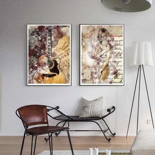 Color painting Poster guitar Canvas Painting abstract beauty Wall Art Pictures For Living Home Room Modern Decorative Prins