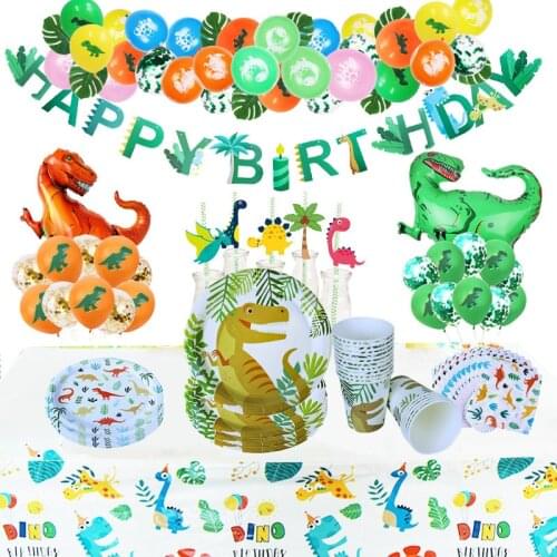 Dinosaur Party Palm Leaves Bunting Garland Wild One Jungle Safari Party Decoration Dino Balloon Kids 1st Boy Birthday Party Deco