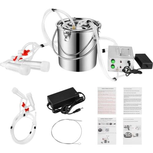 Double Pump Pulse 7L Electric Milking Machine For Goat Milking Machine Stainless Steel Vacuum Pump Bucket Farm Goat Milker