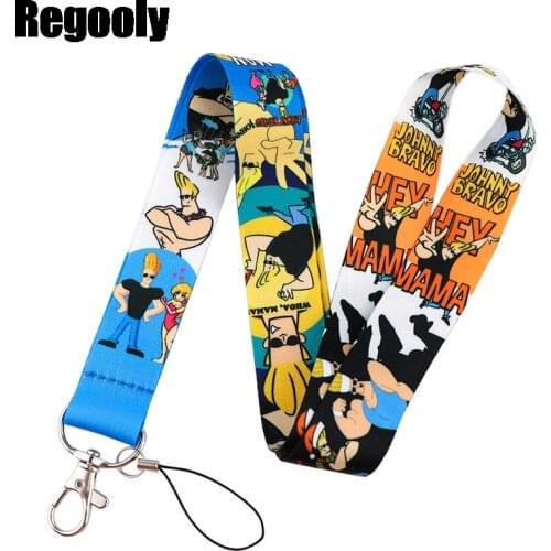 Johnny Bravo Keychain Lanyards Id Badge Holder ID Card Pass Gym Mobile Phone Badge Holder Key Strap webbings ribbons