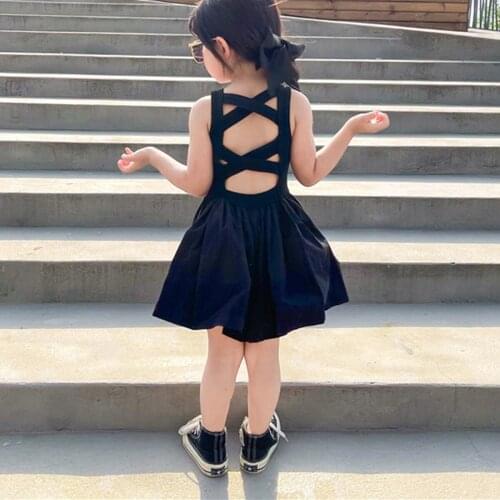 Little Baby Girls Elegant Goth Dresss Black Sleeveless Tutu Dress Backless Off Shoulder Party Kid Dresses 3 4 5 6 7 8 Years Old