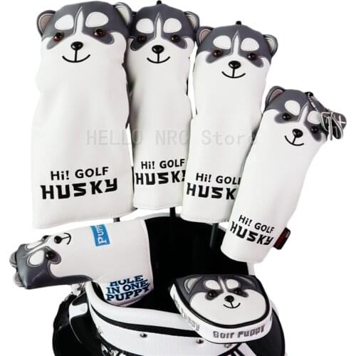 Golf Club Headcover Driver Fairway Wood Head Covers Set Mallet Putter cover Iron set Lovely Husky Cartoon
