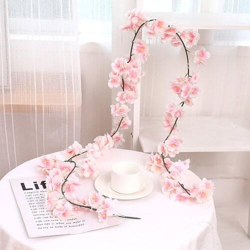 Artificial Garland Cherry Blossom Plastic Rattan Simulation Wedding Decoration Scene Setting Silk Cloth Fake Flower