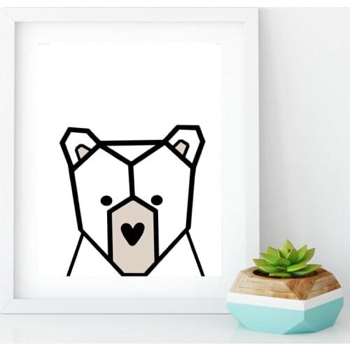 Nordic Animal Bear Canvas Painting Kids Room Wall Art Decor , Nursery Art Minimalist Canvas Print Cute Bear Wall Picture Cartoon
