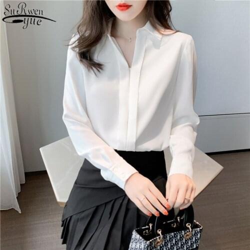Korean Style White Blouse Women Spring 2021 Long Sleeve Office Lady Style Womens Shirts Chiffon Shirt Blusas Mujer 13104