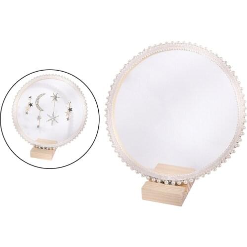 Lace Earring Holder Disc with Wood Stand on Table for Girls Women Lady Wedding Party Home Photography Props
