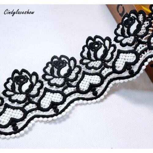 2Yards 6.5cm Width White Floral Black Edge Lace Ribbon Tape Lace Trim DIY Embroidered Home Textile Sewing Decoration lace fabric