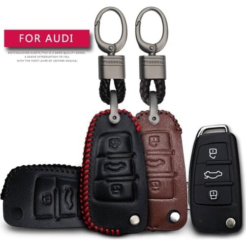 KUKAKEY Car Accessories Key Cover Case For Audi A3 8P 8L 8V A4 B8 A6 C5 C6 A4 B6 Accessories Hand-woven Smoky Grey Metal Keyring