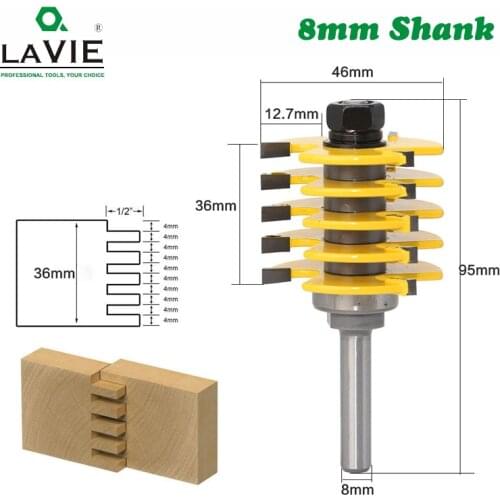 LAVIE 1pc 8mm Shank 3 Teeth Adjustable Finger Joint Router Bit Tenon Milling Cutter Industrial Grade for Wood Tool