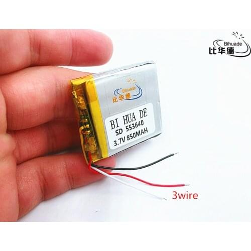 Li-Po 3 line 3.7V,850mAH,553640 polymer lithium ion / Li-ion battery for GPS,mp3,mp4,mp5,dvd,,model toy mobile bluetoo