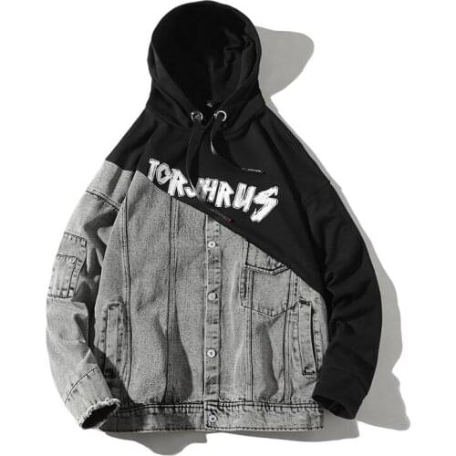 2021 Plus Size Autumn Patchwork Ribbon Denim Jackets Men Hip Hop Casual Loose Jean Jackets Streetwear Fashion Outwear Coats