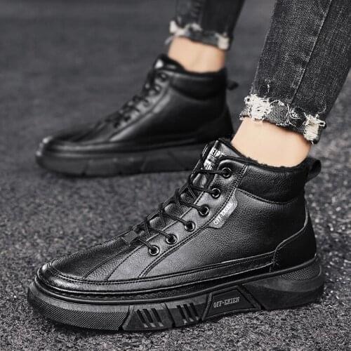 ZEEKSON Martin Boots Mens Winter Plus Velvet Warm Cotton Shoes Mens British Style Boots Mens Casual High-top Tooling Shoes