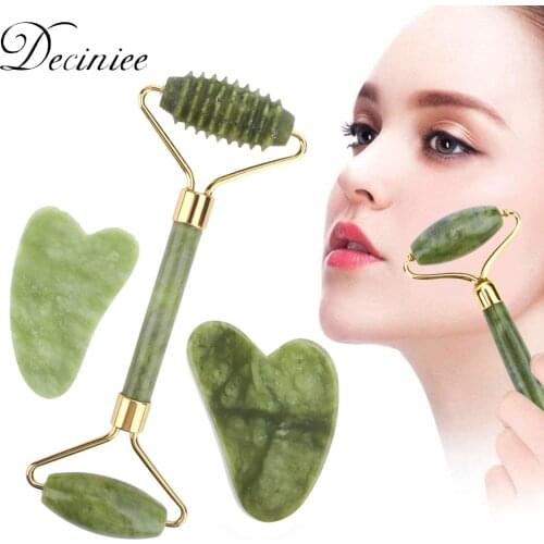 Xiuyu Jade Roller Gua Sha Set Natural Jade Stone Roller Gua Sha for Face Neck Eye Treatment Facial Roller Skin Care Routine Set