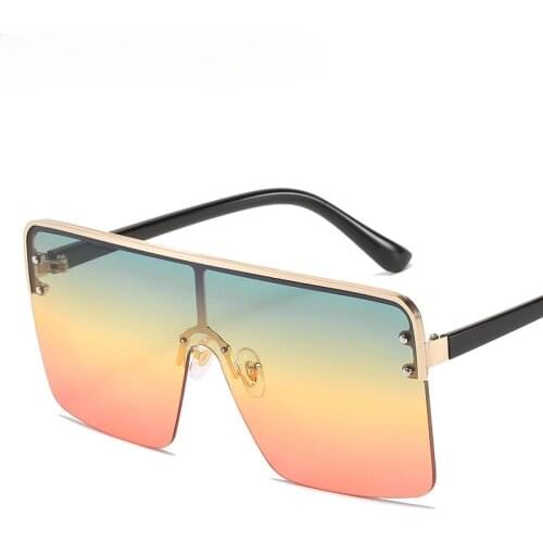 New 2021 Oversized Gradient Sunglasses Women Men Fashion Retro Big Frame Semi Rimless Sun Glasses Brand Driver Eyewear Shades