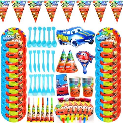 Disney Cartoon Cars Lightning McQueen Theme Disposable Tableware Paper Plates Cups Boy Gift Birthday Party Decoration Supplies