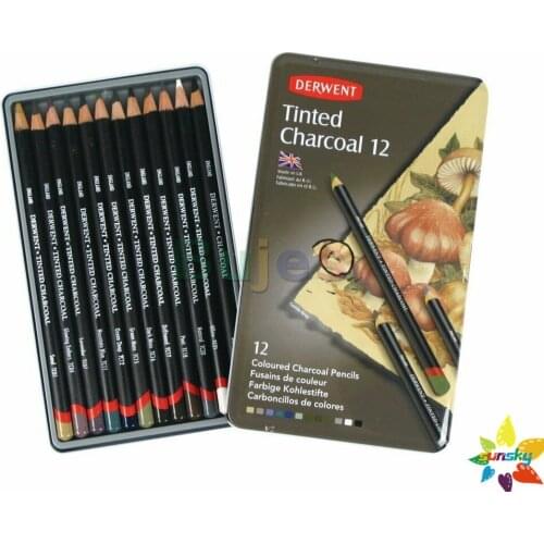 UK Original Derwent Tinted Charcoal Pencils Tin (Set of 12) Professtional Artist Drawing Art Pencil Set
